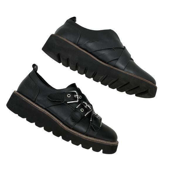 Shellys London Creepers Buckles Black Leather Size Approx US Women 11 - Picture 6 of 16